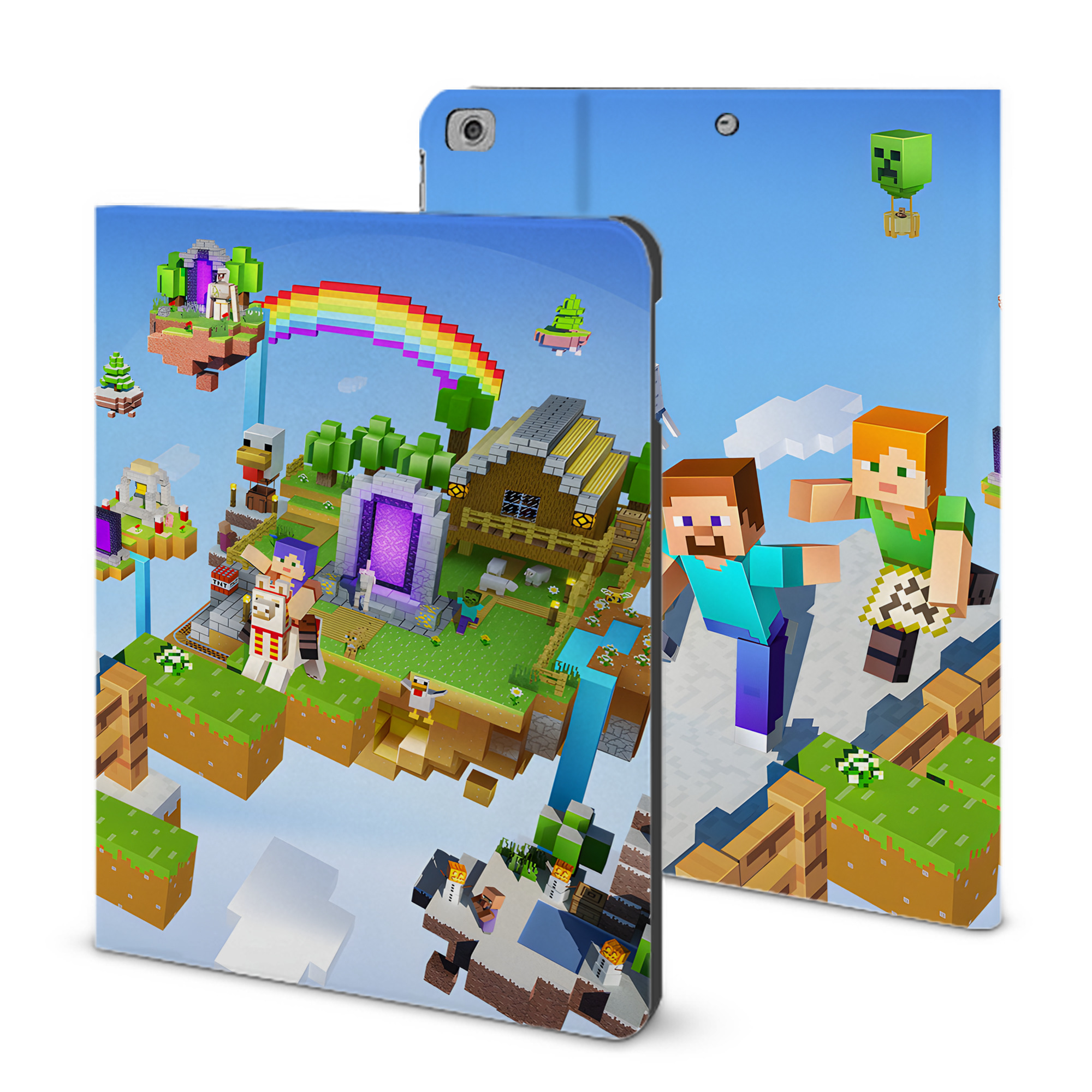 （画像用） マインクラフト ブロックの世界 Minecraft MC Block world IPad ケース ブック型 PUレザー TPU 耐衝撃 軽量 薄型 ペン収納なし 全面保護 IPad 各モデル対応